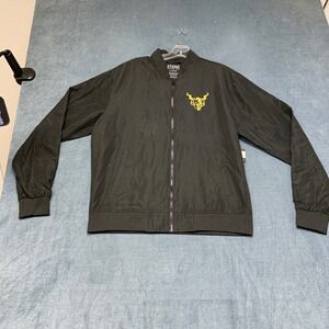 Stone Brewing Big Hop Bomber Jacket Mens Large Black Full Zip Pockets Running